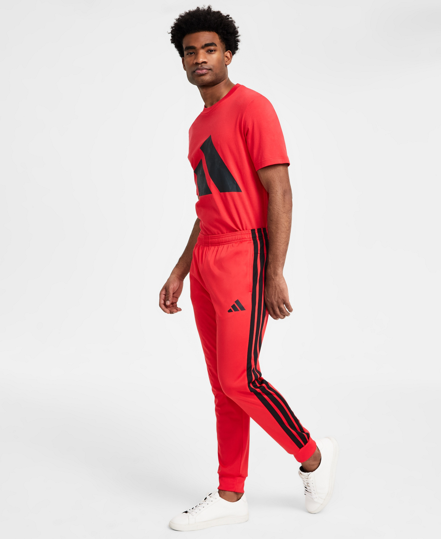 adidas Men's 3-Stripes Tricot Regular Tapered Track Pants - Ruby Red/blk