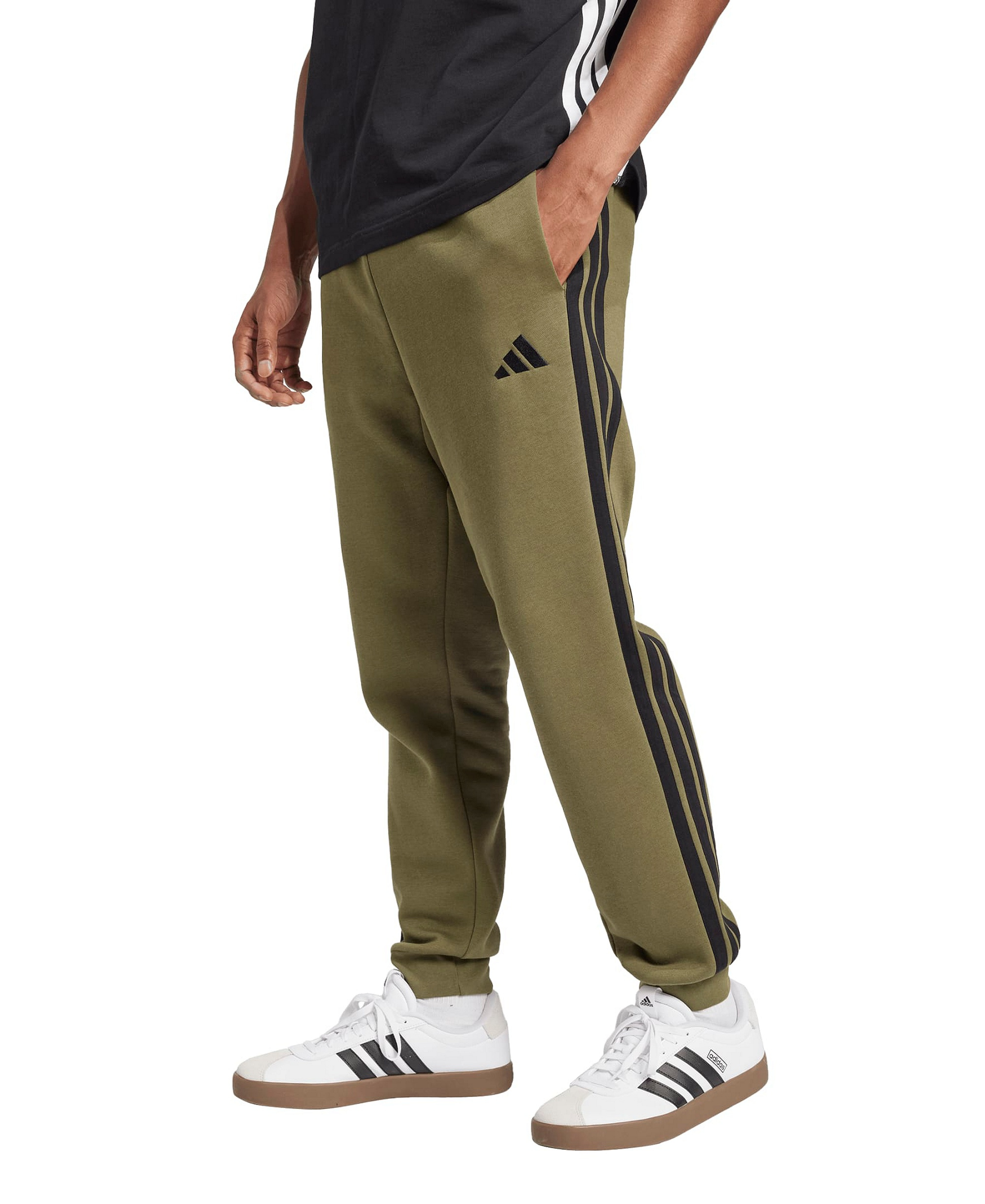 adidas Men's Essentials Three-Stripes Regular-Fit Fleece Joggers - Olive Strata/Black