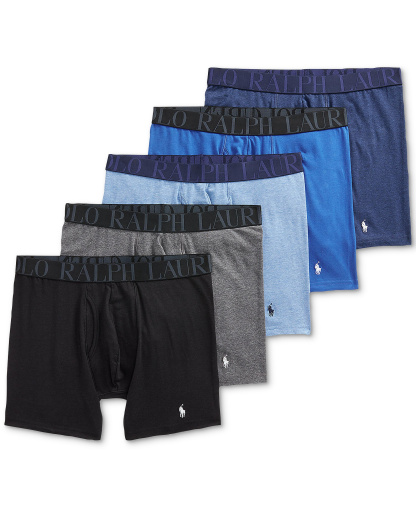 Polo Ralph Lauren Men's 5-Pack Stretch Classic Fit Boxer Briefs - Assorted Blue/Black/Grey
