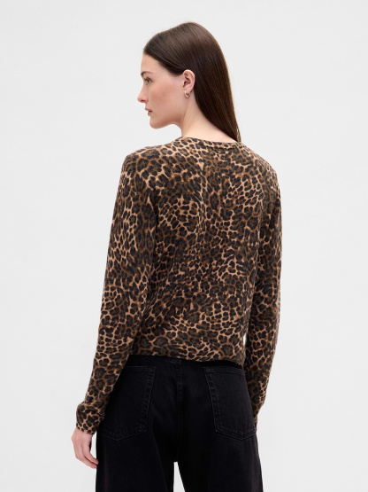 CashSoft Crop Cardigan - Leopard brown