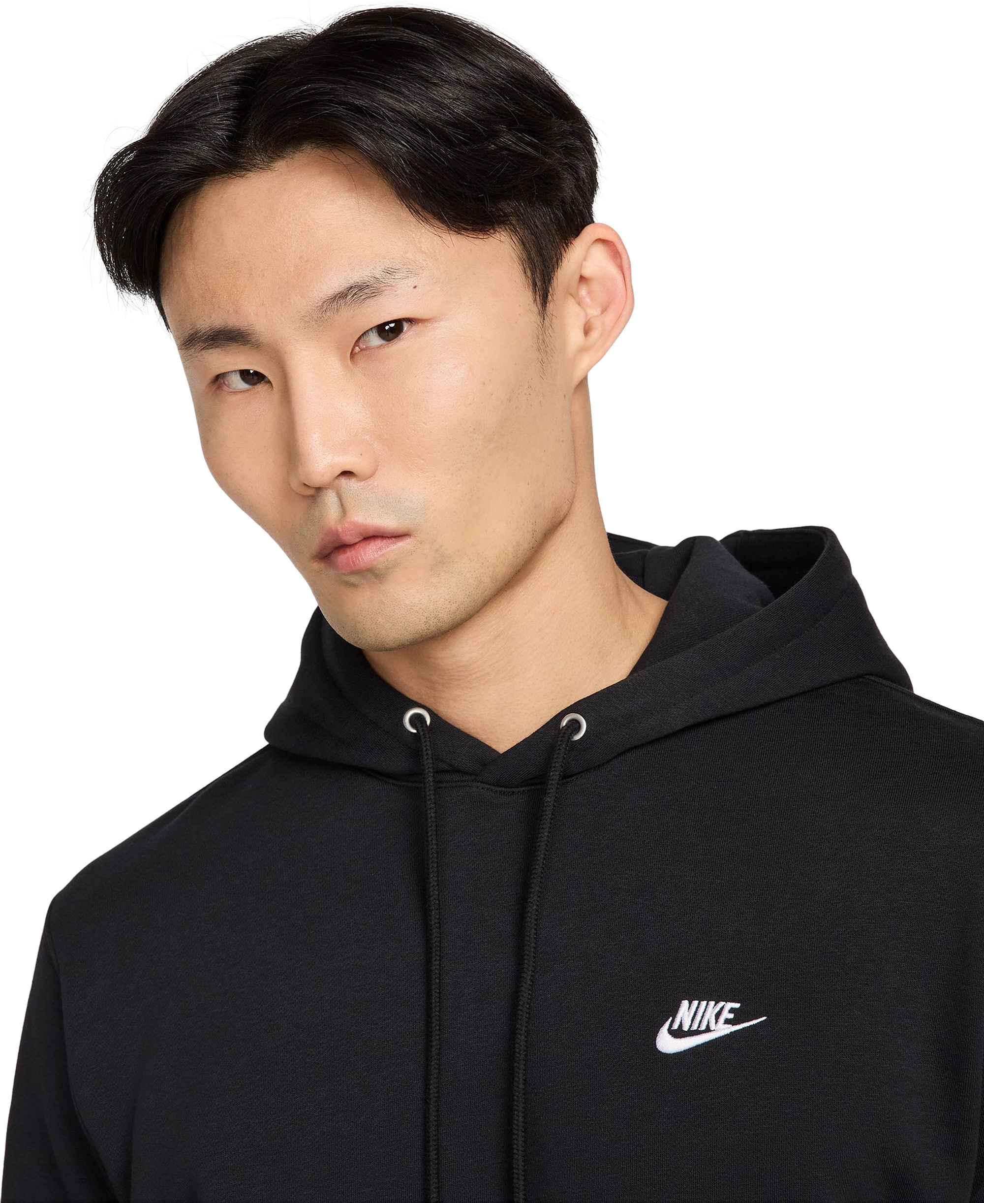 Nike Men's Club Pullover Fleece Hoodie Logo - Black/White