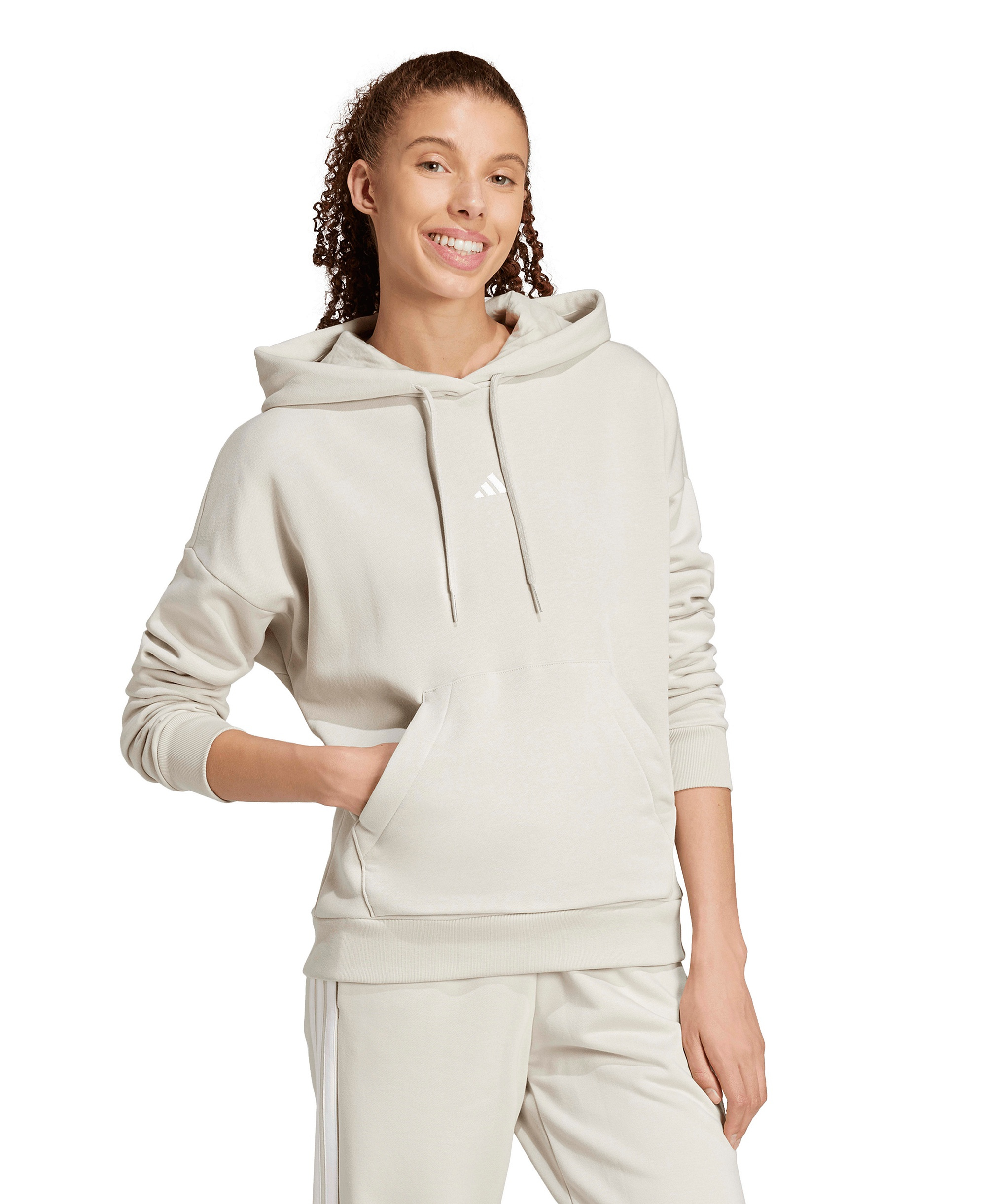 adidas Women's Essentials Long-Sleeve Logo Hoodie - Wonder Alumina/White