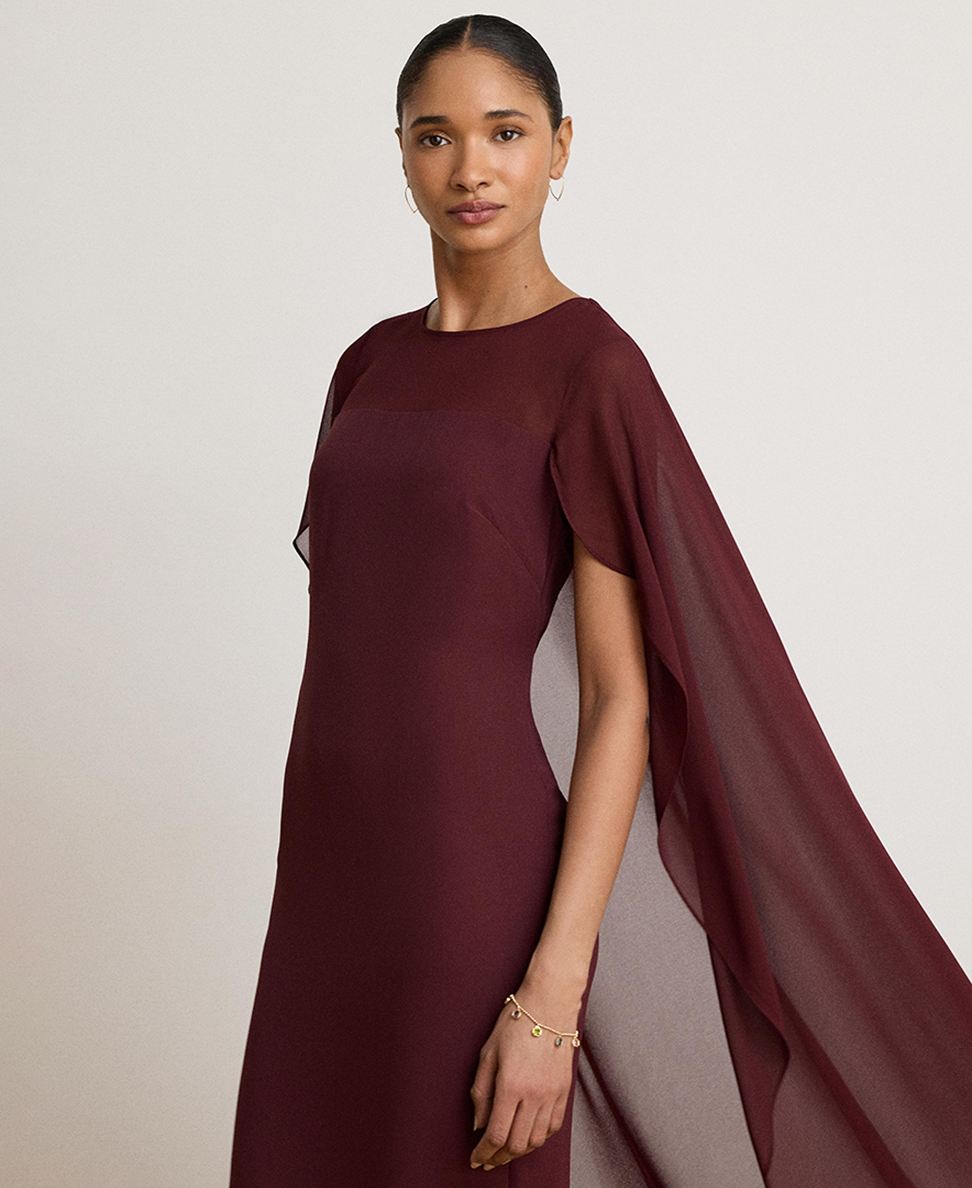 Lauren Ralph Lauren Women's Cape Georgette Gown - Dark Garnet