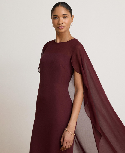 Lauren Ralph Lauren Women's Cape Georgette Gown - Dark Garnet