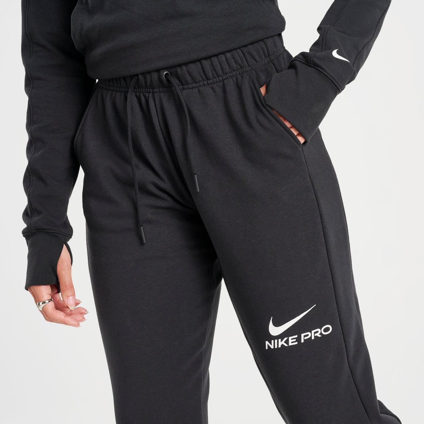 Women's Nike Pro Dri-FIT French Terry Jogger Pants - Black/White