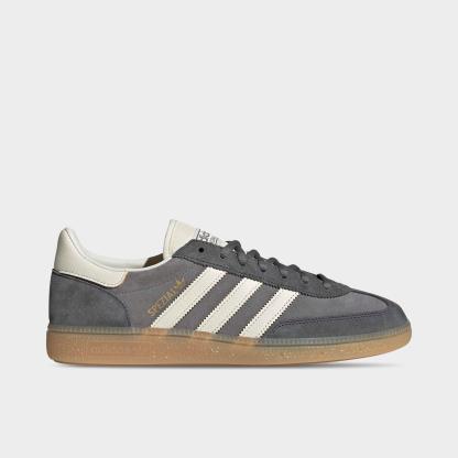 Men's adidas Originals Handball Spezial Casual Shoes - Part 1 - Grey/Off White/Grey - Left shoe facing left. Outside of the shoe.