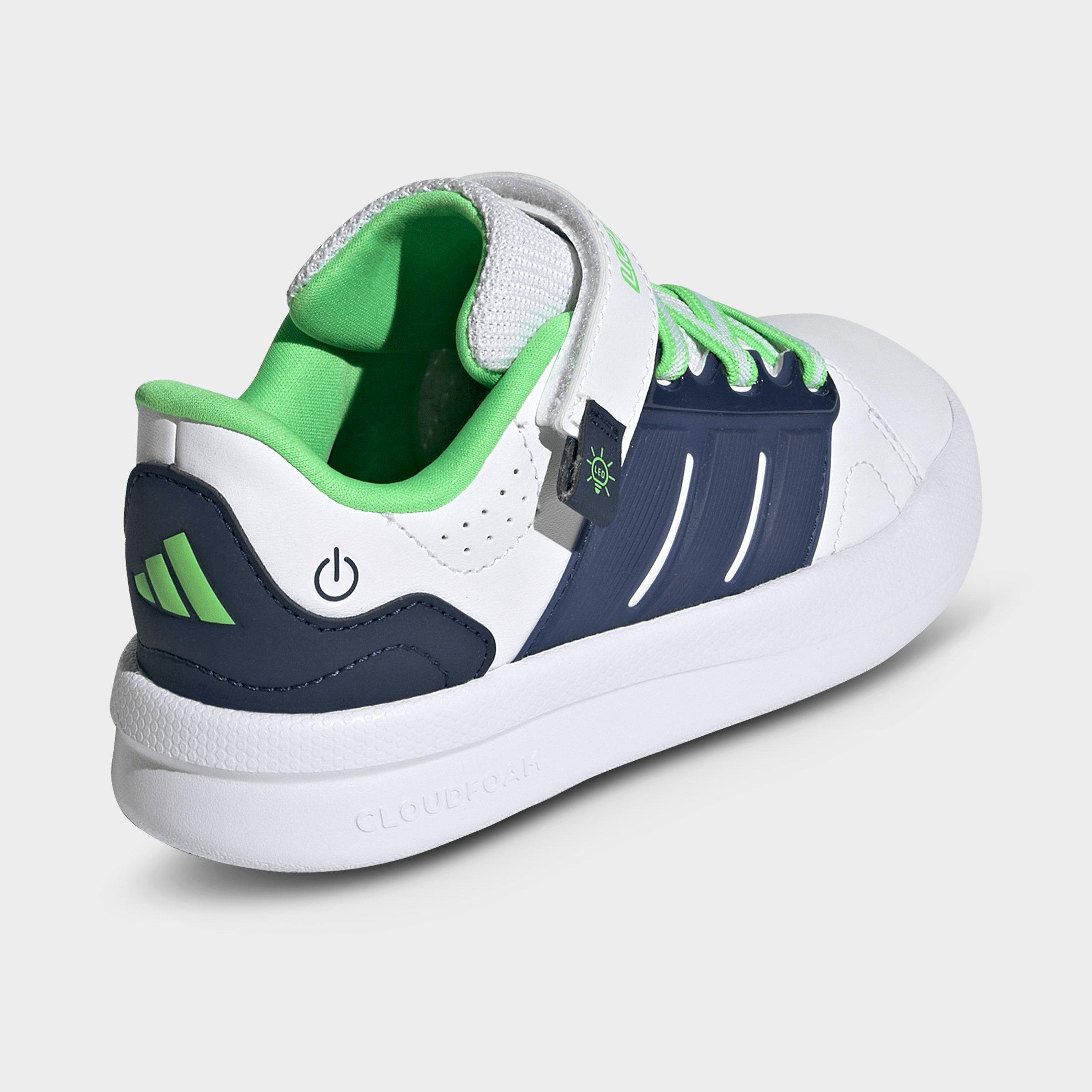 Little Kids' adidas x Minecraft Lightorama Court Stretch Lace Hook-And-Loop Casual Shoes - Cloud White/Night Indigo/Screaming Green - Back view