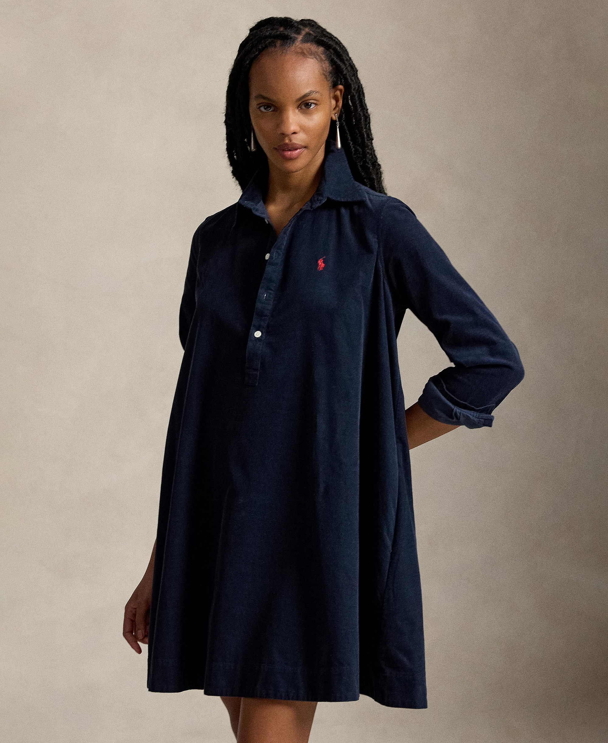 Polo Ralph Lauren Women's Corduroy Pleated Shirt Dress - Navy