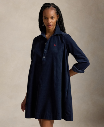 Polo Ralph Lauren Women's Corduroy Pleated Shirt Dress - Navy