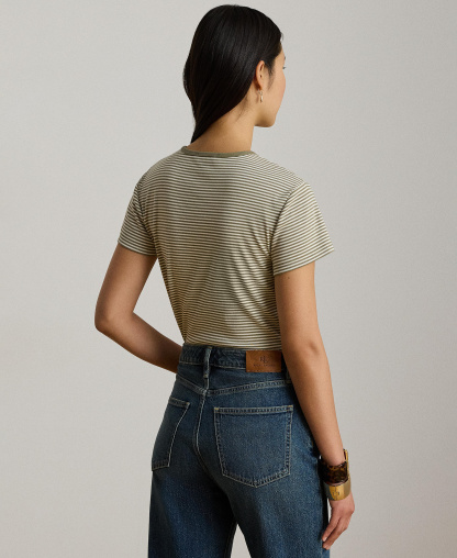 Lauren Ralph Lauren Women's Striped Short-Sleeve T-Shirt - Light Agave/Mas Cream