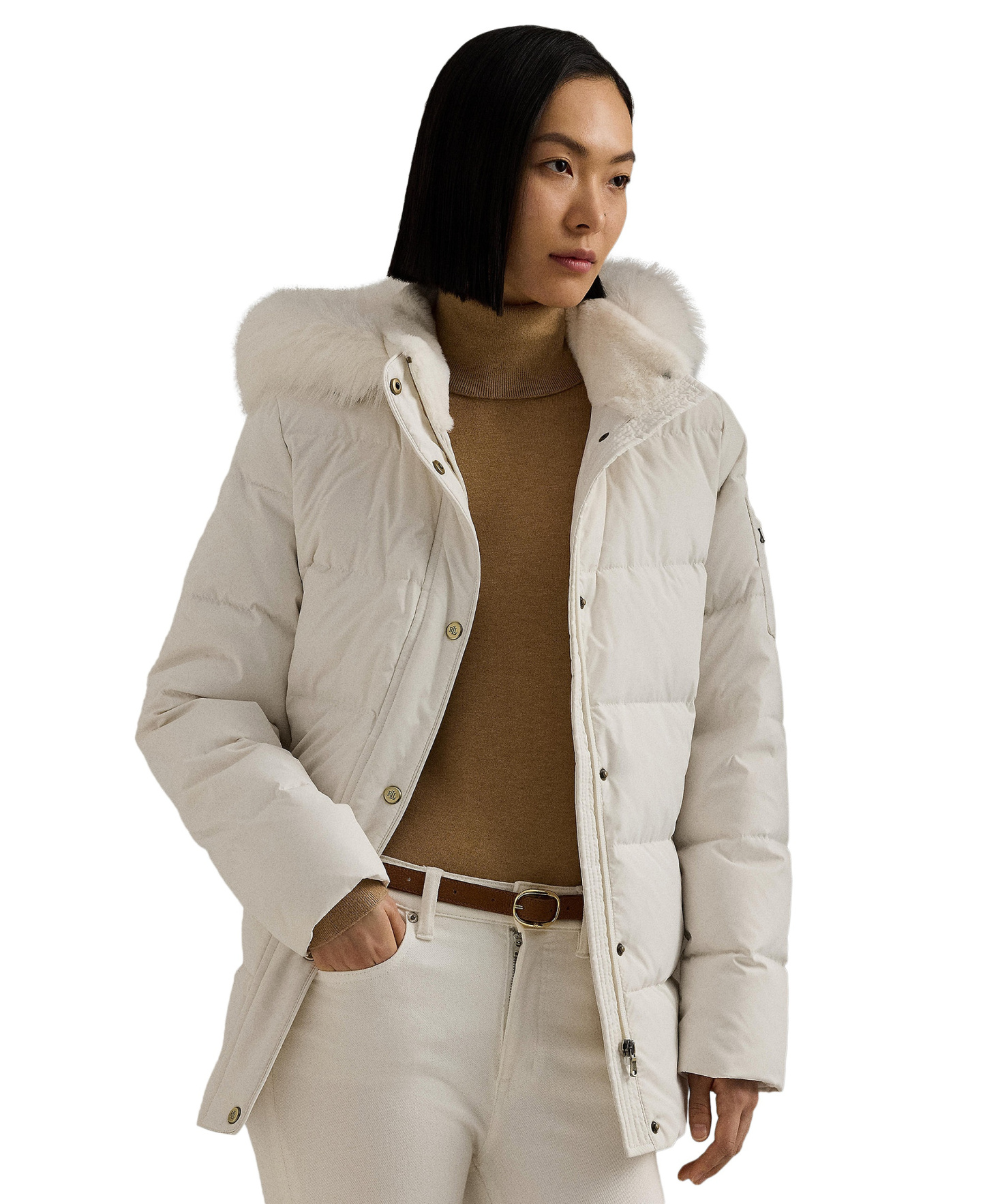 Lauren Ralph Lauren Women's Faux-Fur Hooded Puffer Coat - Cream
