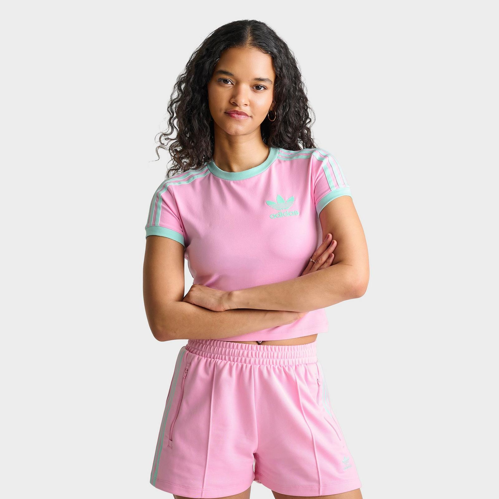 Women's adidas Originals adicolor 3-Stripes Baby T-Shirt - True Pink/Clear Mint - view 1