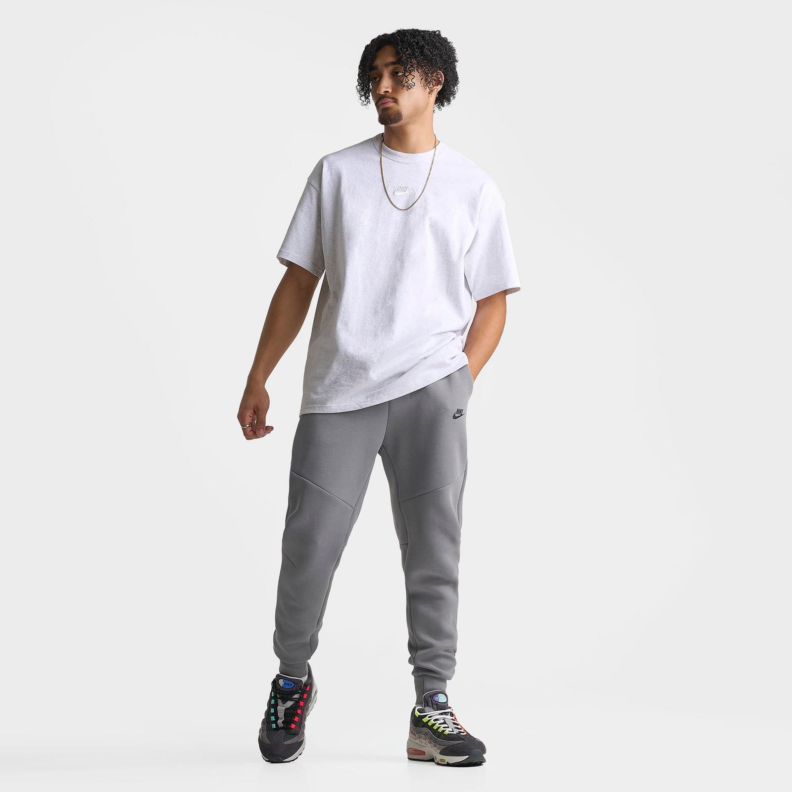 Men's Nike Tech Fleece Jogger Pants - Smoke Grey/Fire Red
