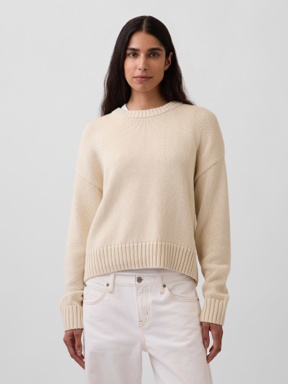 100% Cotton Oversized Crop Sweater - Chino beige