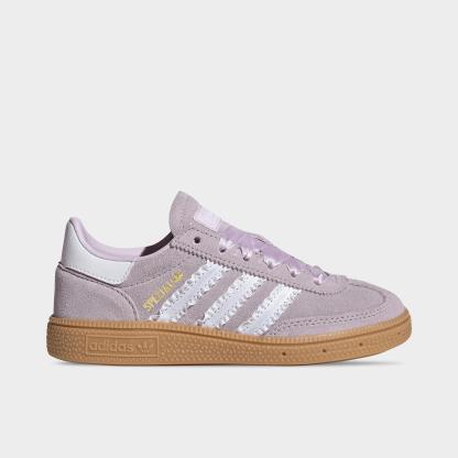Girls' Little Kids' adidas Originals Handball Spezial Casual Shoes - Ice Lavender/Cloud White/Gum - Left shoe facing left. Outside of the shoe.