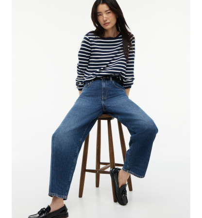 Tommy Hilfiger Women's Quinn Mid-Rise Barrel-Leg Dark-Rinse Jeans - Vin