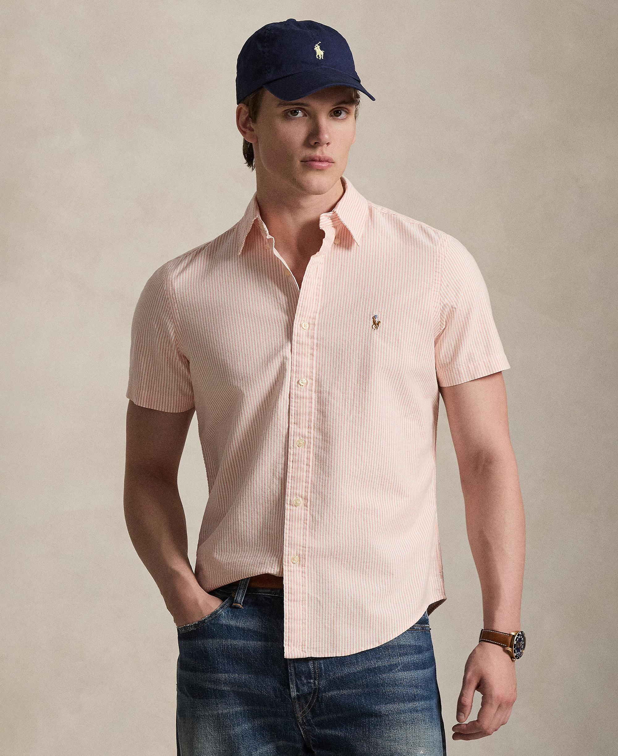 Polo Ralph Lauren Men's Classic-Fit Short-Sleeve Oxford Shirt - Kona Orange/White