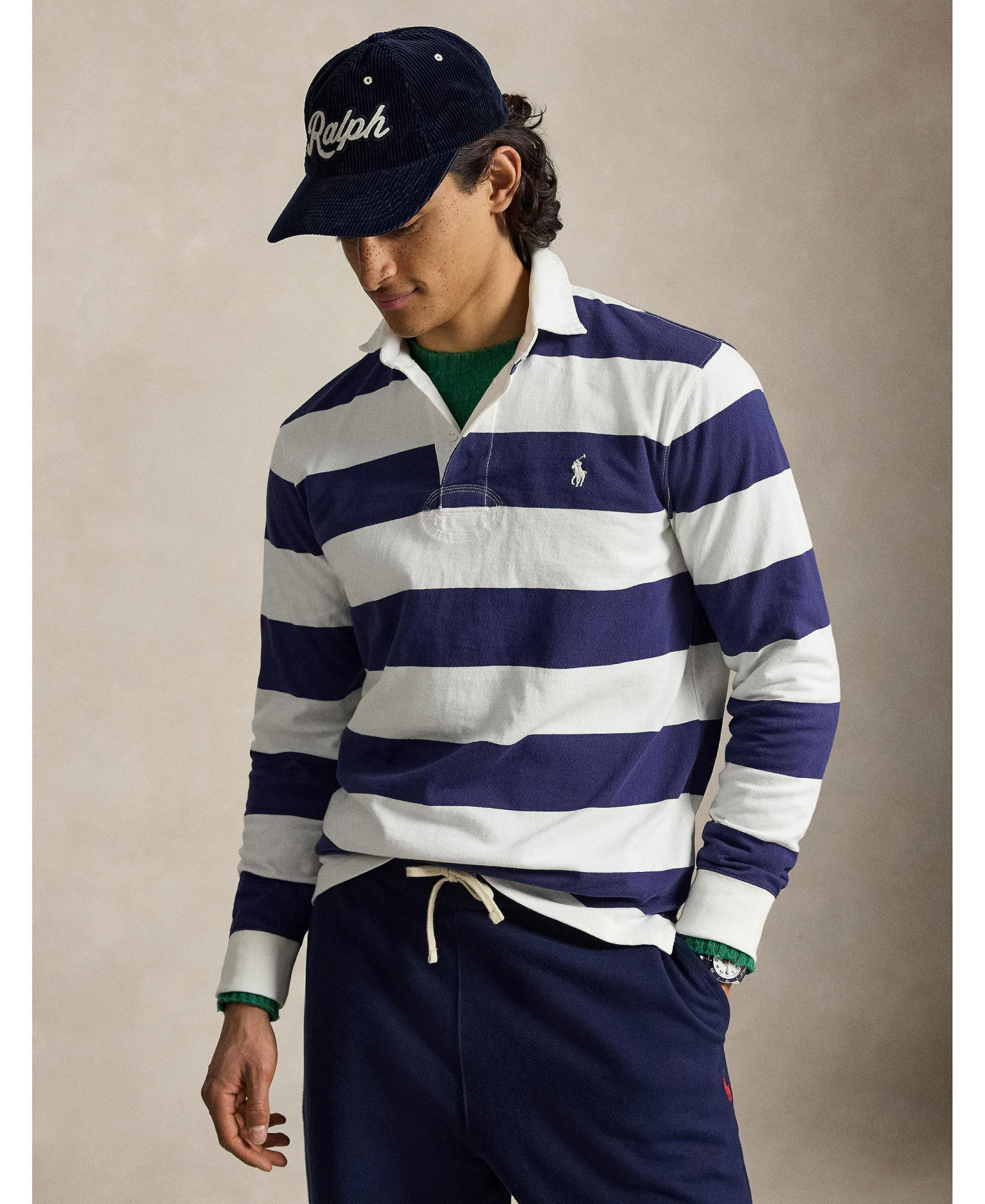 Polo Ralph Lauren Men's Iconic Rugby Classic-Fit Polo Shirt - Trophy Cream/Navy