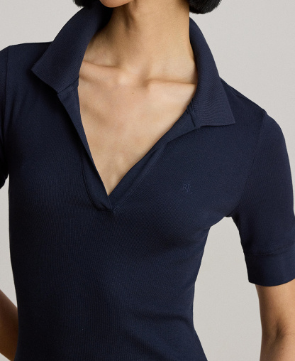 Lauren Ralph Lauren Women's Rib Knit Collared Dress - Lauren Navy