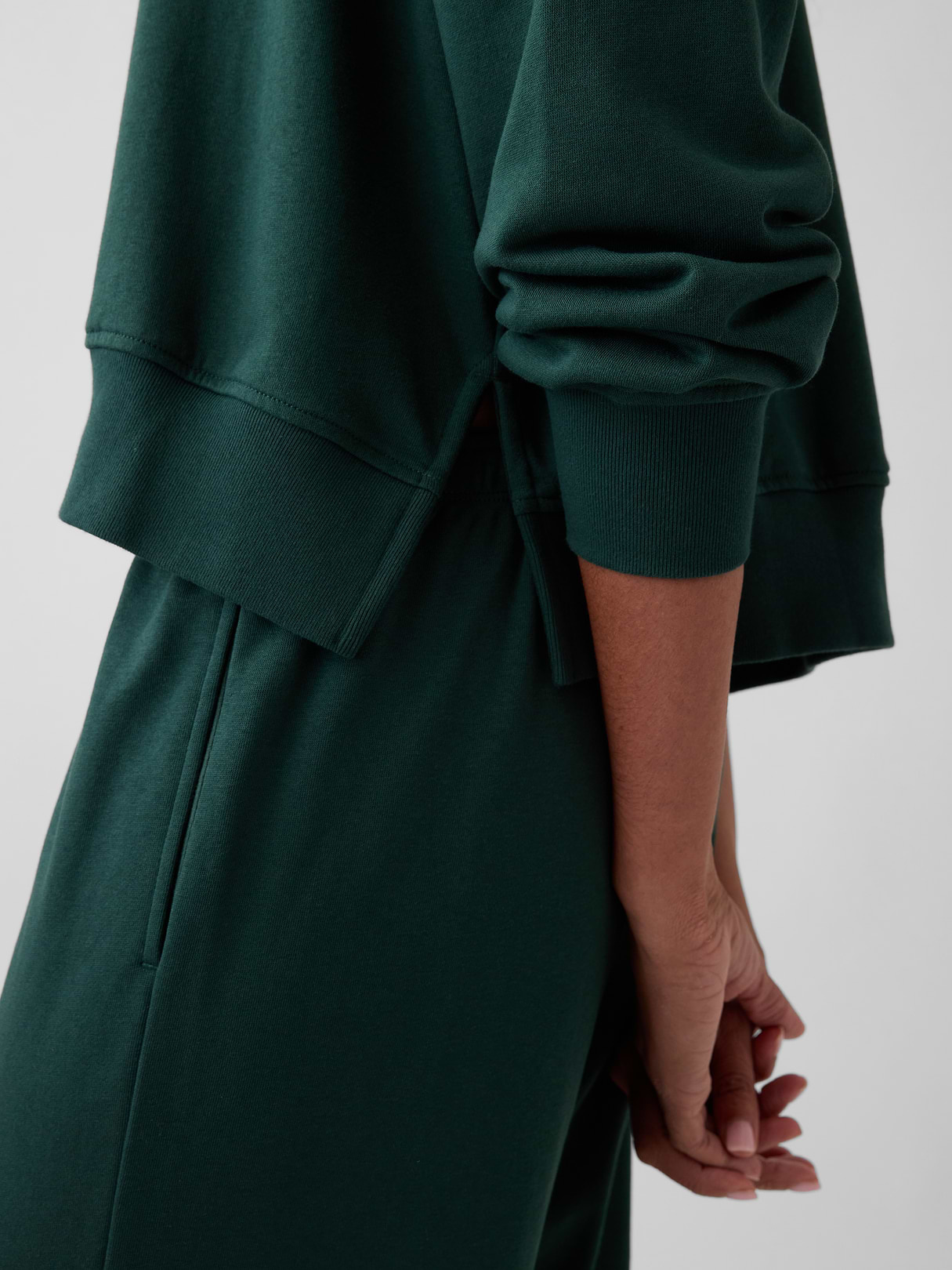 VintageSoft Terry Oversized Wedge Side-Slit Sweatshirt - Dark green