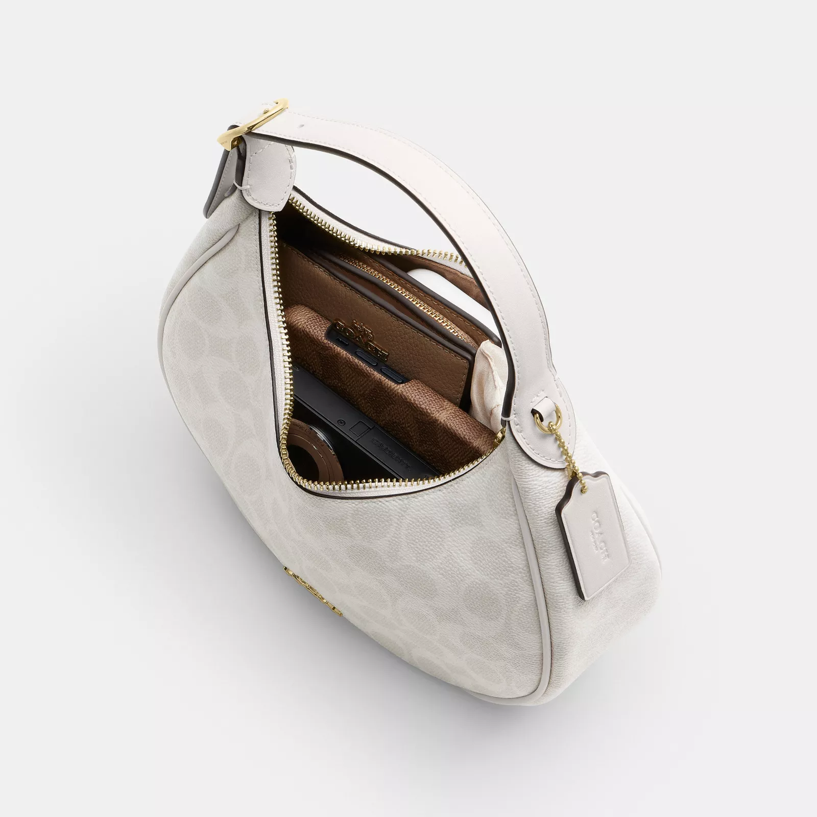 Emily Shoulder Bag In Signature Canvas - Gold/White/Chalk - view 5