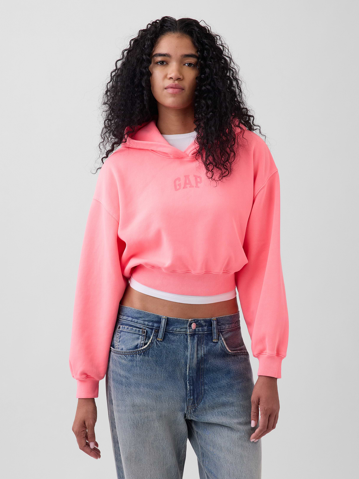 VintageSoft Crop Logo Hoodie - Sassy pink