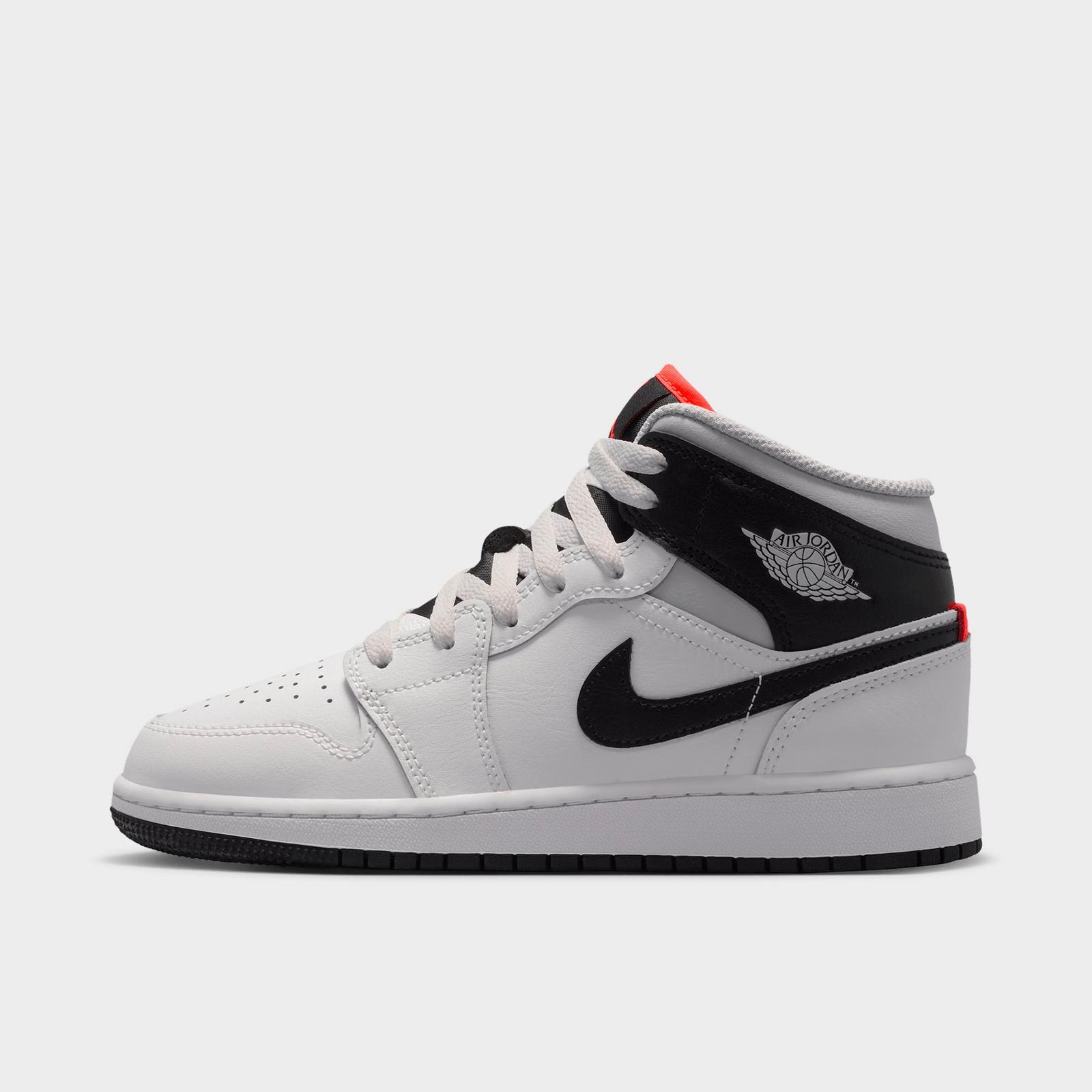 Big Kids' Air Jordan Retro 1 Mid Casual Shoes - Summit White/Infrared 23/Neutral Grey/Black - view 1