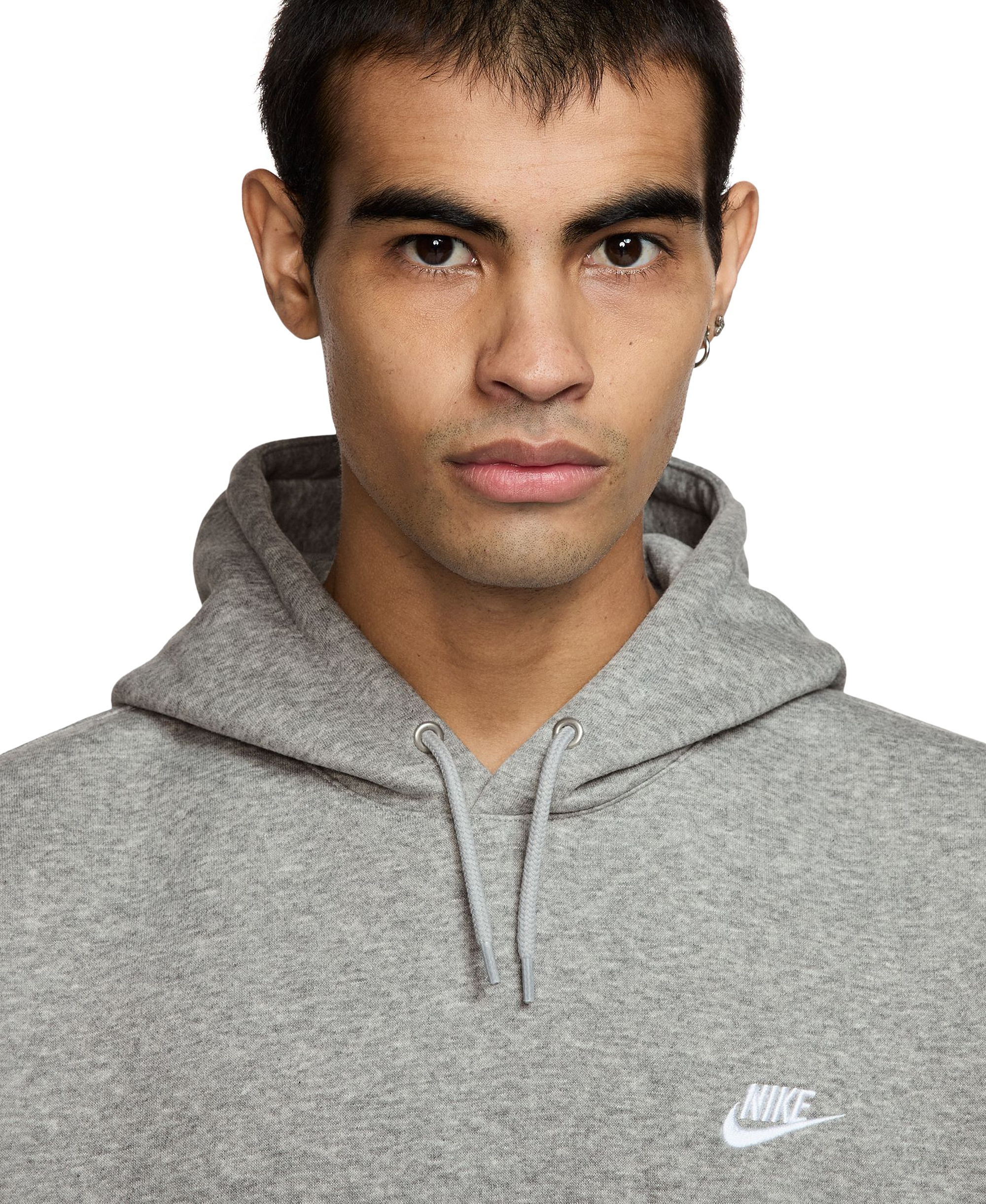 Nike Men's Club Pullover Fleece Hoodie Logo - Dark Gray Heather/White
