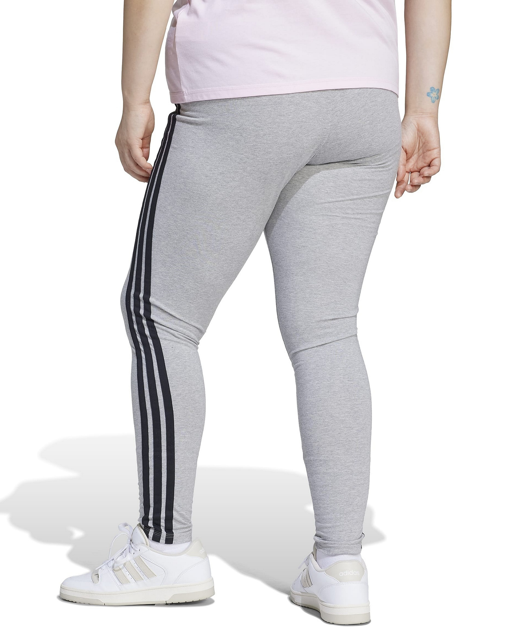 adidas Plus Size Essentials 3-Stripes Cotton Leggings - Medium Grey Heather/Black