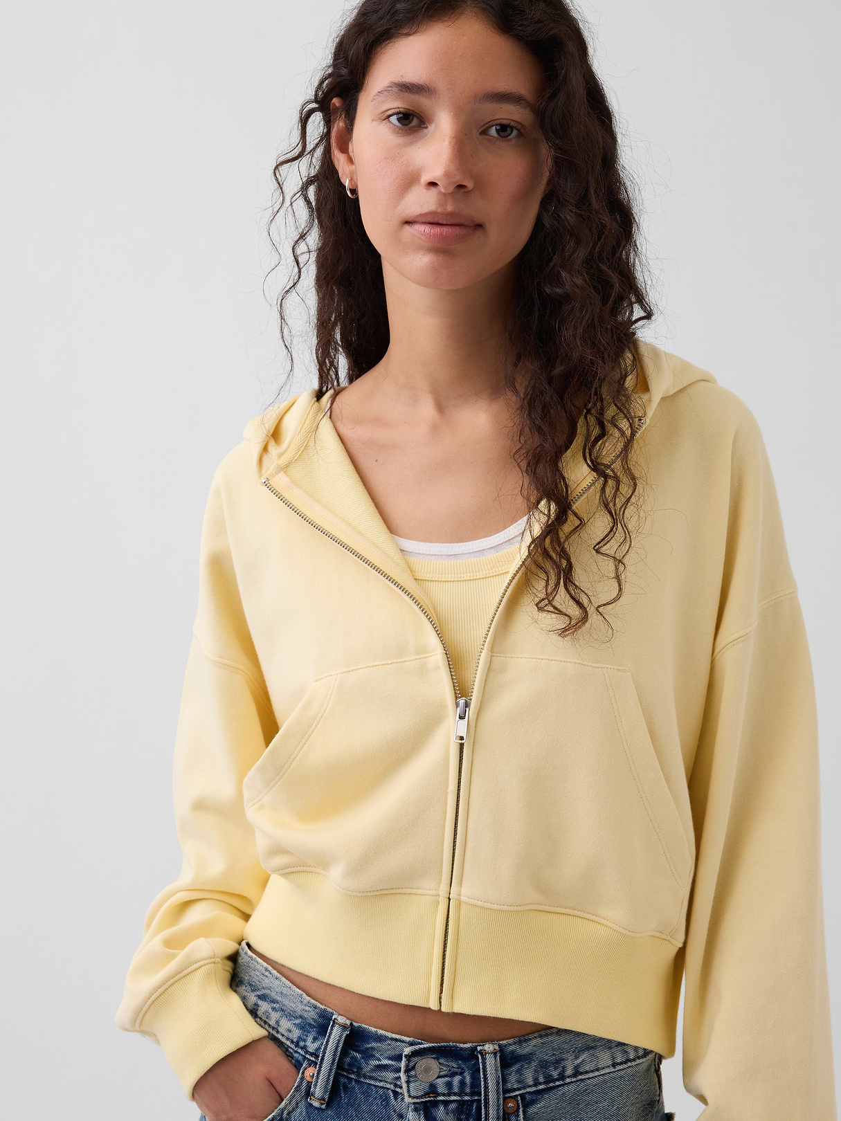 VintageSoft Terry Oversized Wedge Zip Hoodie - Maize yellow