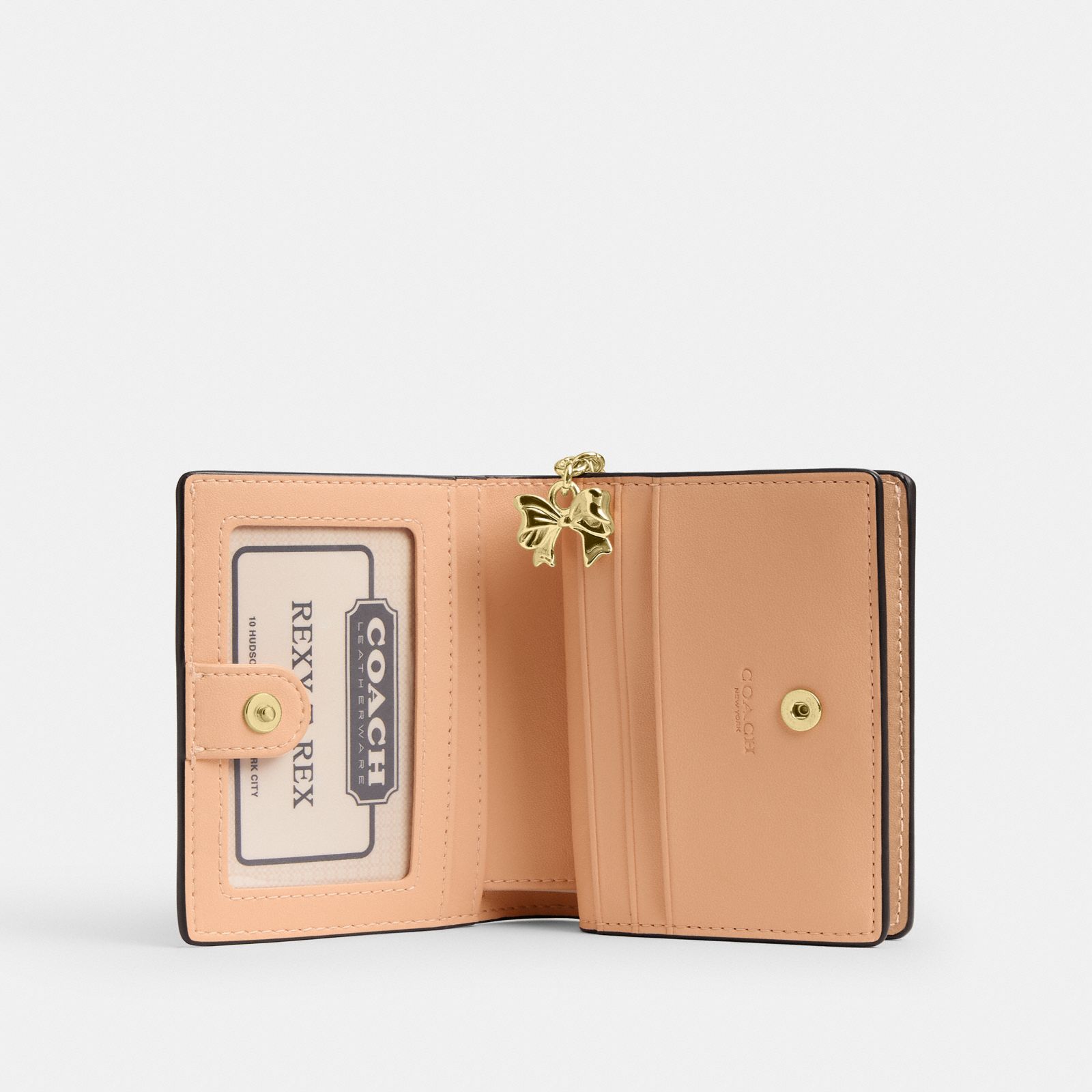 Snap Wallet In Signature Leather With Charm - Gold/Faded Blush - view 3