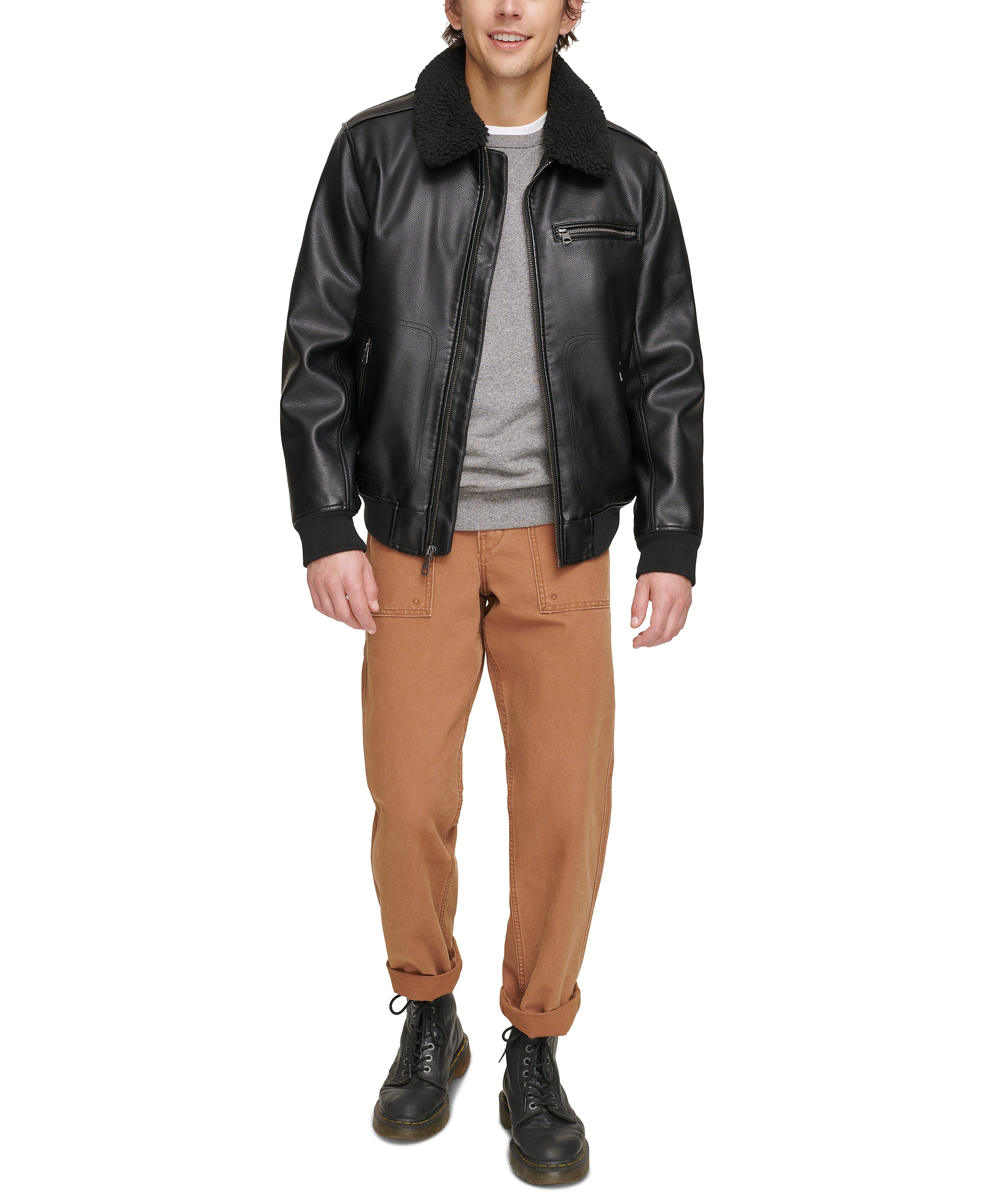 Levi's Men's Sherpa Collar Faux Leather Bomber Jacket - Black