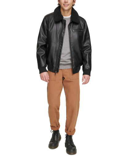 Levi's Men's Sherpa Collar Faux Leather Bomber Jacket - Black