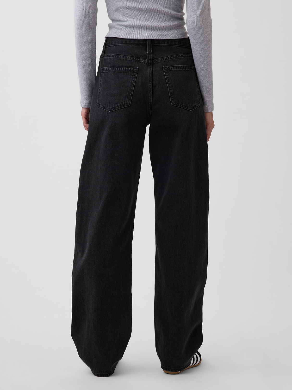 High Rise Khaki Stripe Barrel Jeans - Black