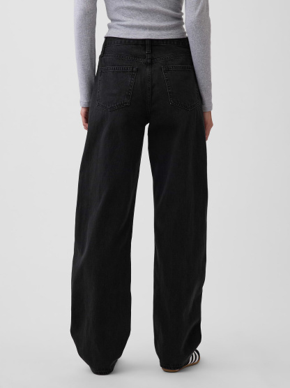 High Rise Khaki Stripe Barrel Jeans - Black