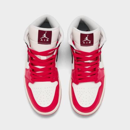 Women's Air Jordan Retro 1 Mid Casual Shoes - Sail/Mystic Hibiscus/Coconut Milk/Dark Team Red - view 5
