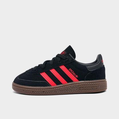 Kids' Toddler adidas Originals Handball Spezial Stretch Lace Casual Shoes - Core Black/Pure Ruby - Left shoe facing left. Outside of the shoe.