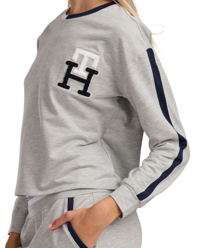 Tommy Hilfiger Women's Long-Sleeve Wide-Leg Pullover and Long Pants, 2-Piece Set - Heather Gray