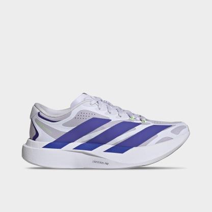 Women's adidas Adizero EVO SL Exo Running Shoes - Part 1 - Silver Dawn/Solar Purple/Frozen Purple - Left shoe facing left. Outside of the shoe.