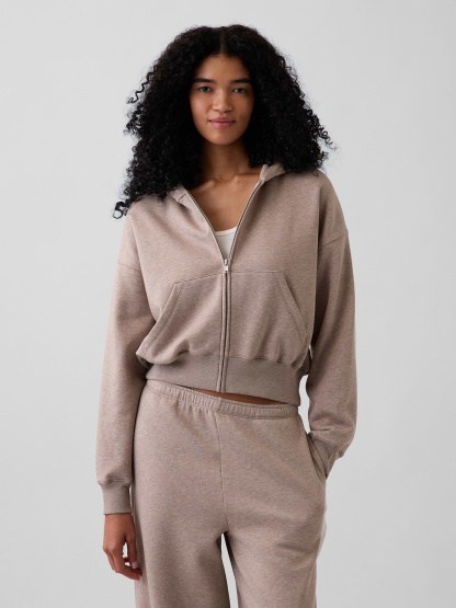 VintageSoft Wedge Zip Hoodie - Light brown