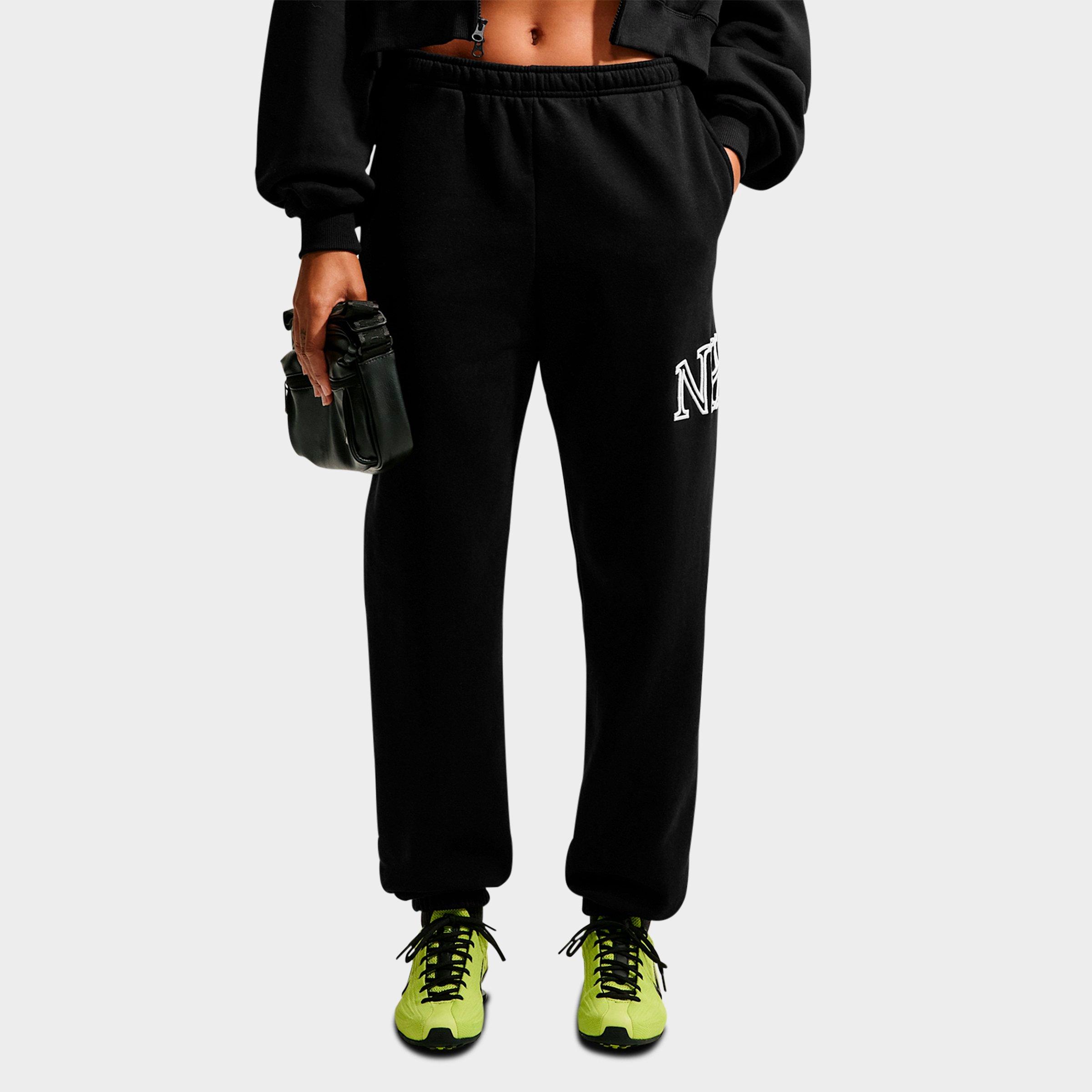 Women's Nithtke Studio Fleece Medium-Weight "Graphic Pack" Oversized Cuffed Logo Pants - Total Black/White