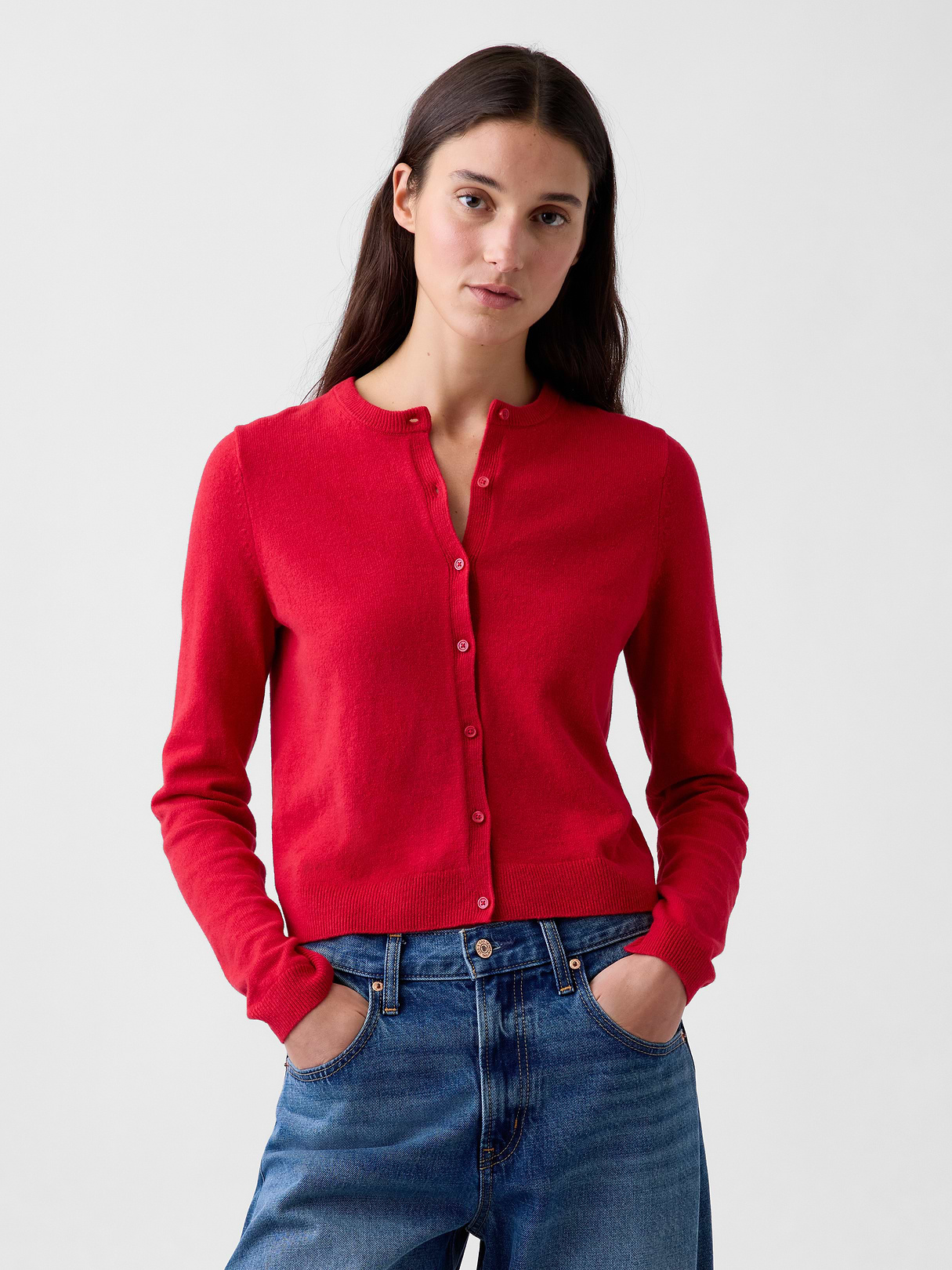 CashSoft Crop Cardigan - Modern red