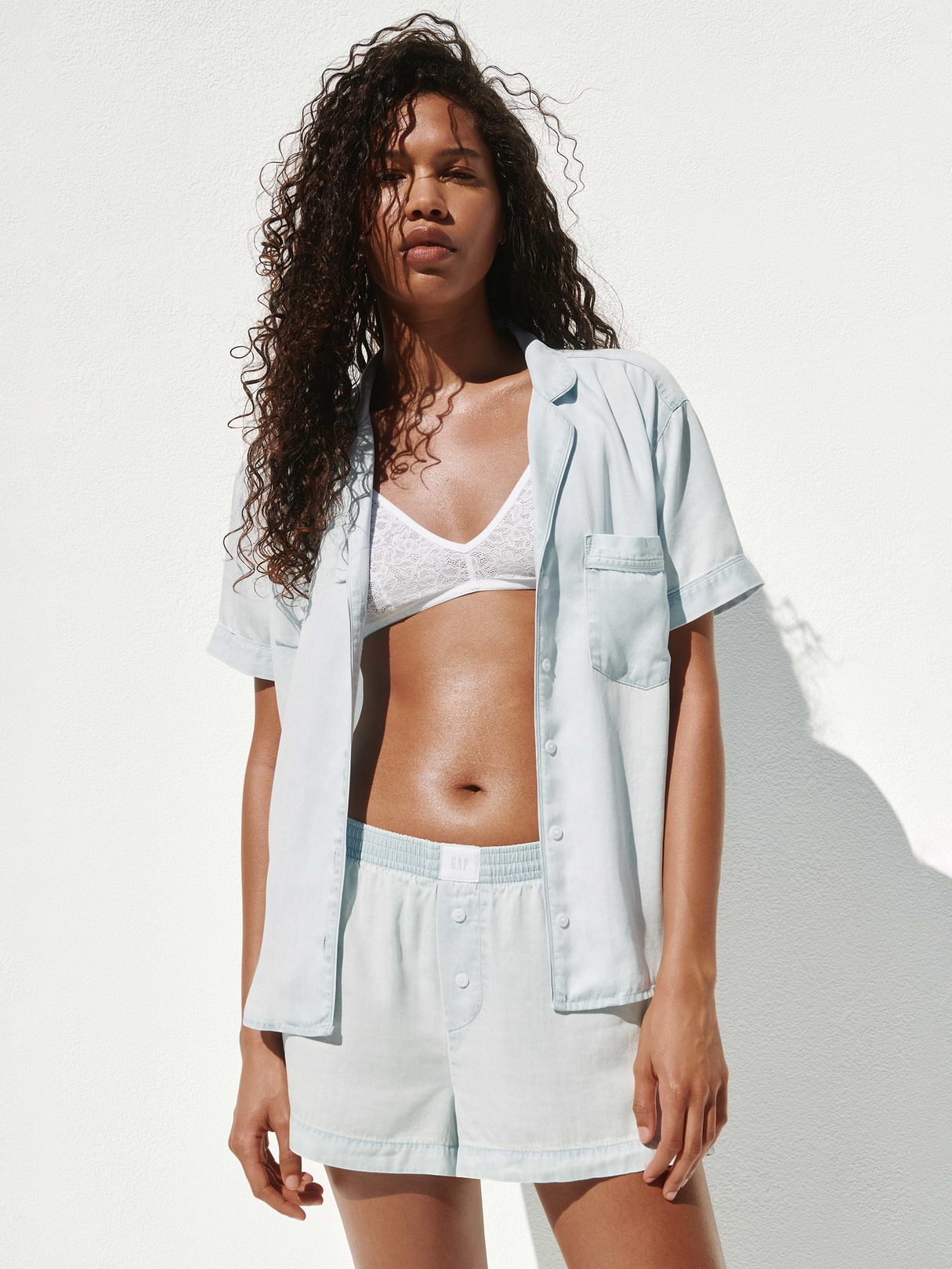 Poplin PJ Boxer Shorts - Light blue indigo