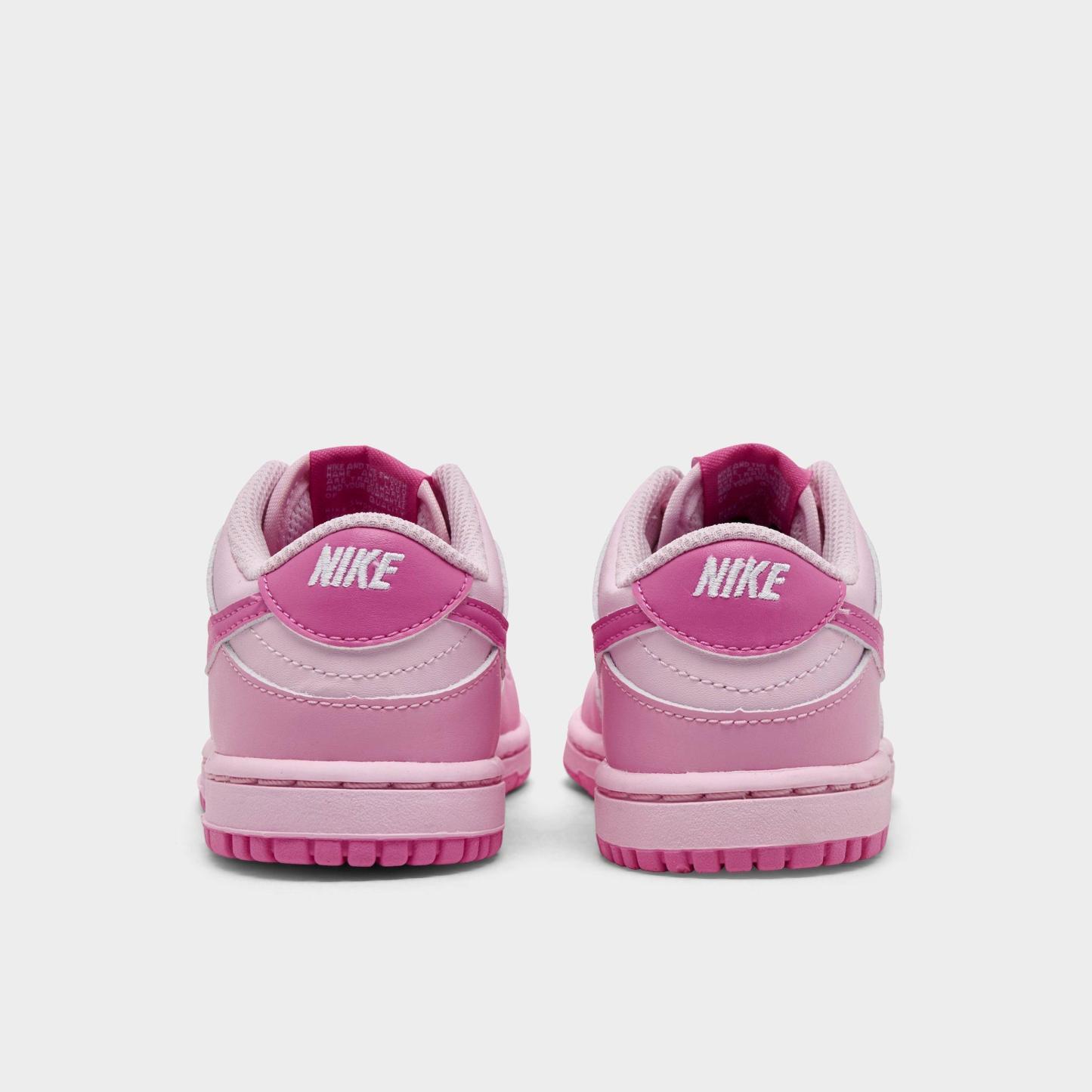 Girls' Toddler Nithtke Dunk Low Stretch Lace Casual Shoes - Pink Rise/Pink Foam/White/Playful Pink - Back view