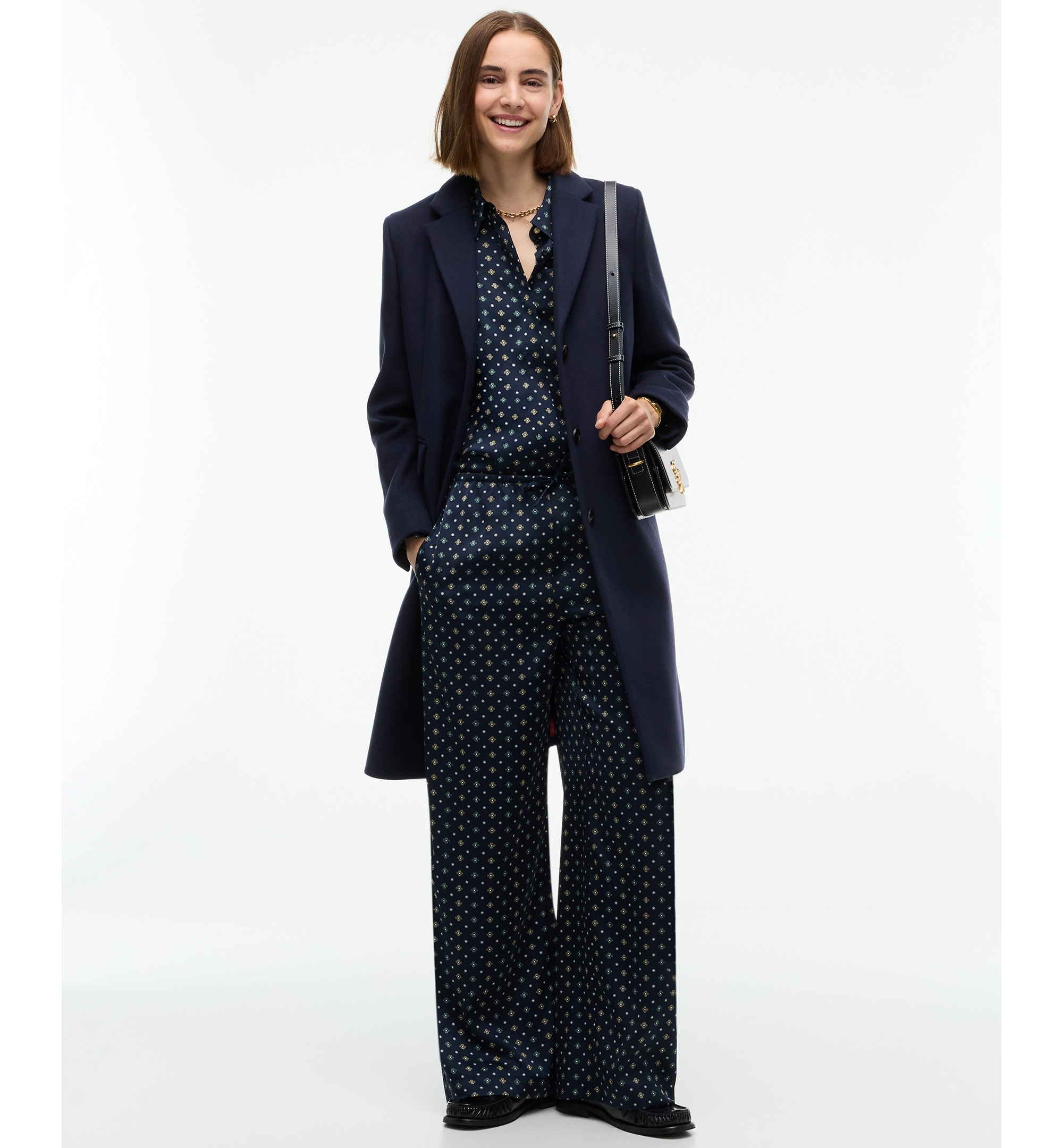 Tommy Hilfiger Women's Fluid Pull On Wide-Leg Satin Pants - Degrade Foulard Dark Blue
