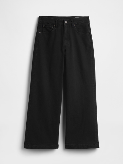 High Rise Stride Wide-Leg Ankle Jeans - Black