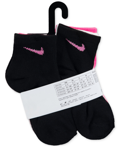 Nike Girls' 4-7 Metallic Swoosh Quarter Socks, 6-Pack - Pink/White/Black