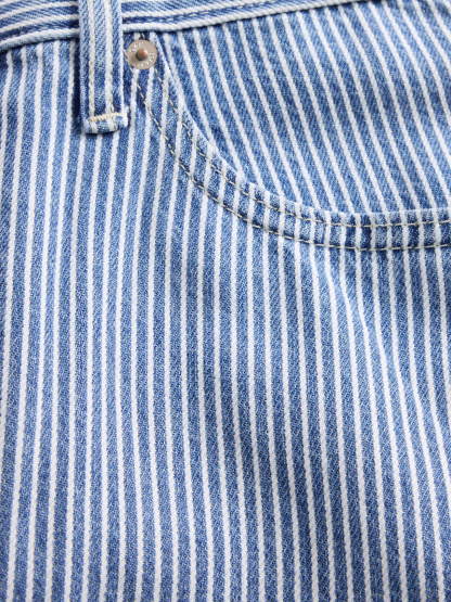 High Rise Barrel Jeans - Blue railroad stripe