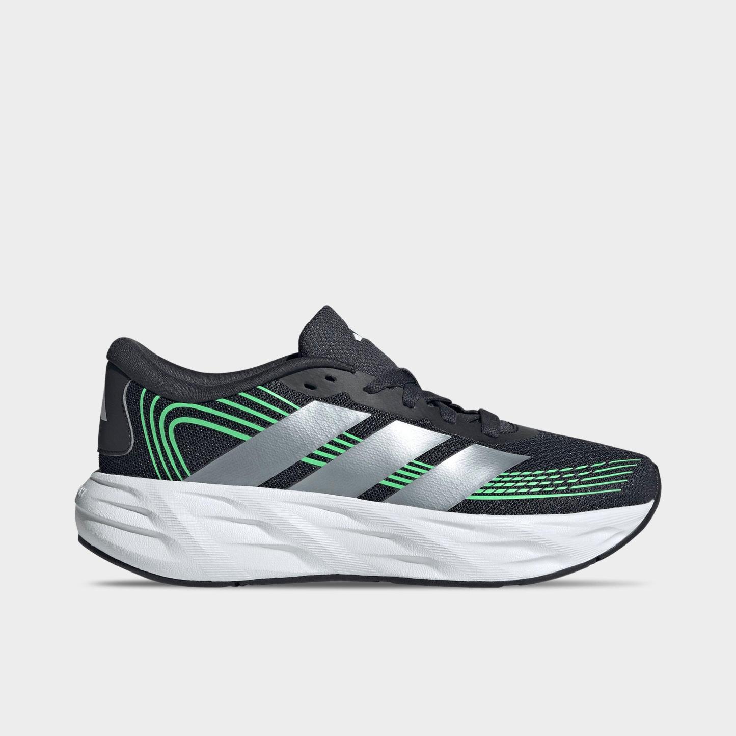Big Kids' adidas Galaxy 8 Running Shoes - Night Grey/Tech Grey Metallic/Screaming Green - Left shoe facing left. Outside of the shoe.