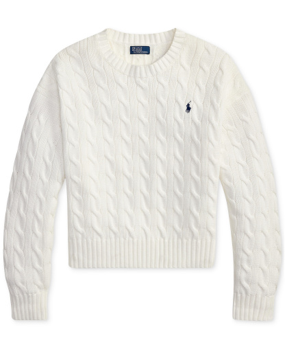 Polo Ralph Lauren Women's Cable-Knit Cotton Crewneck Sweater - White